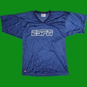 Vintage Dodger ESPN Mesh Jersey Shirt‎ Mens Medium Navy Blue Made in USA V-Neck